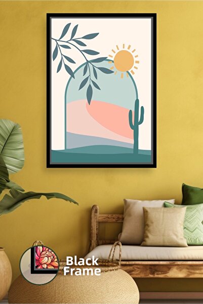 KOSS Dijital Decor de perete în stil boho cu soare și cactus, pictură pe pânz...