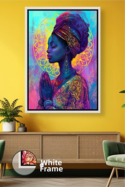 KOSS Dijital Figurină de femeie africană care se roagă, model etnic colorat, ...