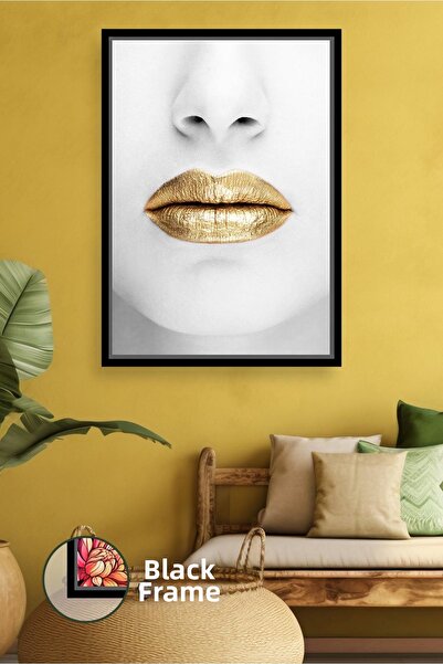 KOSS Dijital Εικόνα τοίχου με λεπτομέρεια χειλιών σε χρυσό χρώμα Μοντέρνα δια...