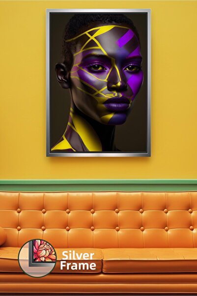 KOSS Dijital Portret de femeie africană în culori violet și galben, cu model ...