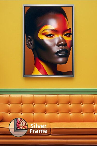 KOSS Dijital Portret de femeie cu detaliu al feței în roșu și galben, decor m...