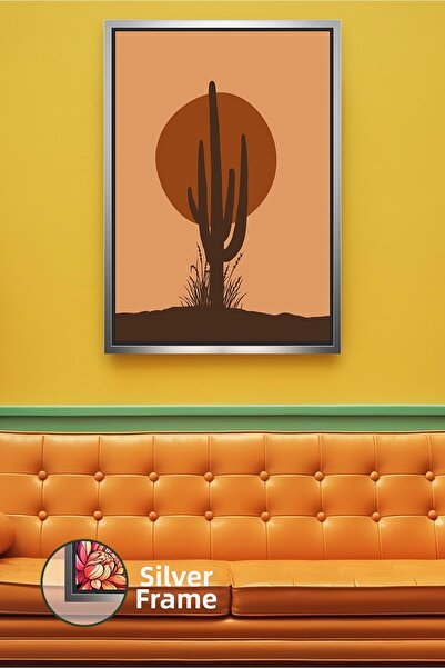 KOSS Dijital Cactus Saguaro și siluetă a soarelui într-o peisajă minimă de de...