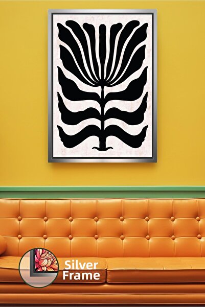 KOSS Dijital Pictură de perete minimalistă cu model de flori alb-negru, pictu...