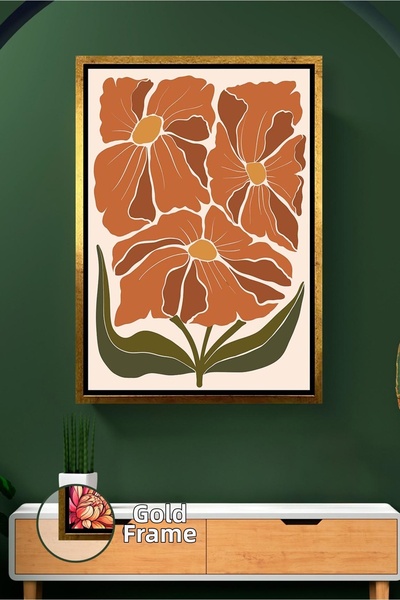 KOSS Dijital Stil boem boho, model de flori portocalii, frunze verzi, ilustra...