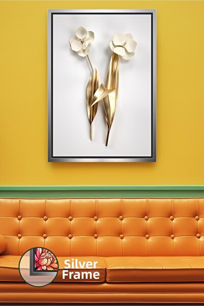 KOSS Dijital Pictură modernă cu flori minime, fundal alb, decor elegant pentr...