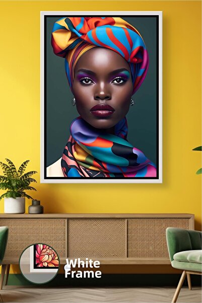 KOSS Dijital Portret de femeie cu o eșarfă colorată, ornament de perete pentr...