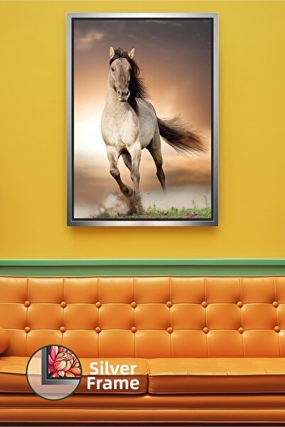 KOSS Dijital Decor de perete cu cal alergând alb, peisaj natural, pictură pe ...