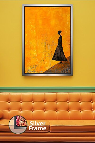 KOSS Dijital Siluetă neagră de femeie care plimbă în deșertul african, cu fun...