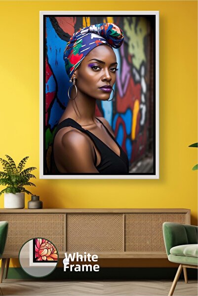 KOSS Dijital Portret de femeie africană în bandană colorată, artă stradală, f...