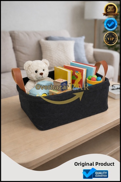 Overbazaar Πτυσσόμενο καλάθι αποθήκευσης από τσόχα – Οργανωτής πολλαπλών χρήσεων, μαύρος οργανωτής με λαβές