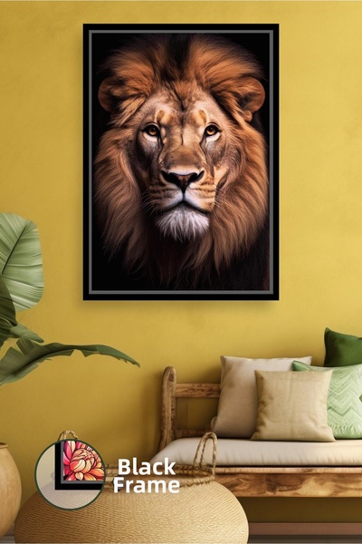 KOSS Dijital Pictură cu leu, fundal negru, model de animale cu fața de leu pe...
