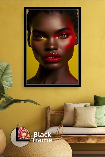 KOSS Dijital Portret de femeie cu fundal galben Accesoriu de perete de lux pe...