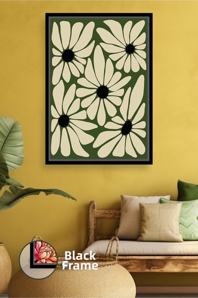 KOSS Dijital Modele de flori crem pe fundal verde, stil retro, motiv natural ...