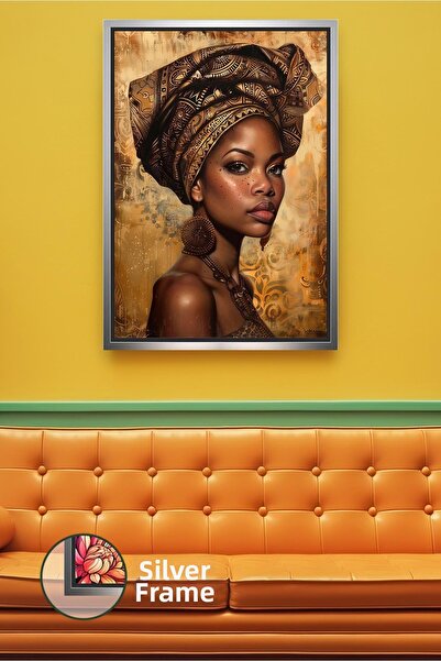 KOSS Dijital Portret de femeie africană cu eșarfă etnică, decorație în stil a...