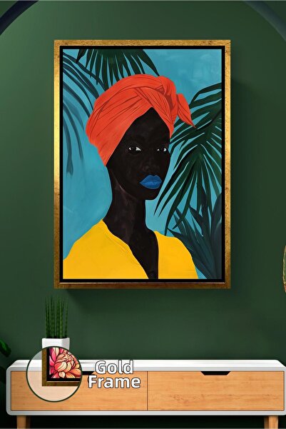 KOSS Dijital Decor de perete cu portret de femeie africană, frunze tropicale,...