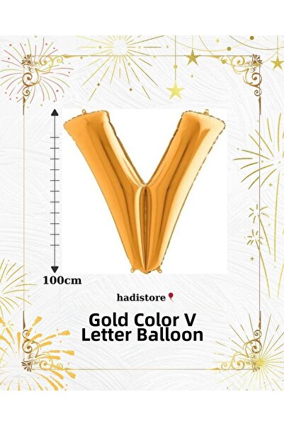 hadistore بالون هيليوم ذهبي على شكل حرف V مقاس 100 سم - لأعياد الميلاد والمنا...