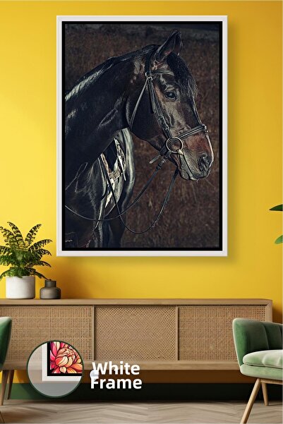 KOSS Dijital Figurină de cal negru nobil, portret de animal cu ochi adânci, d...