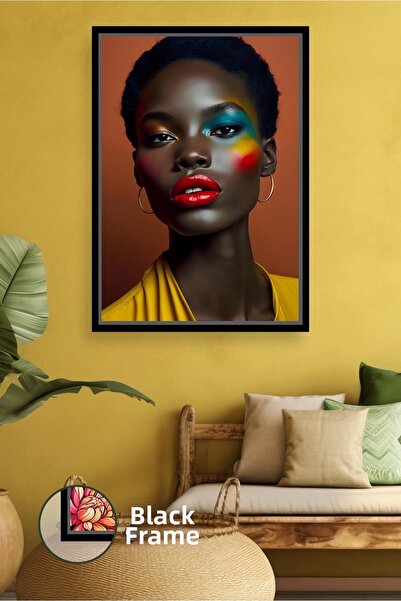 KOSS Dijital Πολύχρωμο πορτρέτο αφρικανικής γυναίκας με κόκκινο κραγιόν, λεπτ...