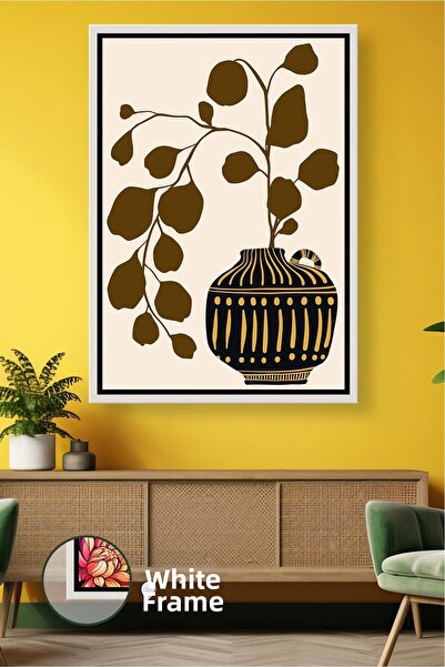 KOSS Dijital Pictură pe pânză înrămată cu vază cu model auriu negru și decor ...