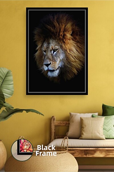 KOSS Dijital Black Background Lion Painting Animal Themed Decor Wild Life Con...