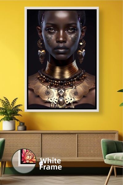 KOSS Dijital Portret de femeie africană cu detalii de bijuterii din aur, fund...