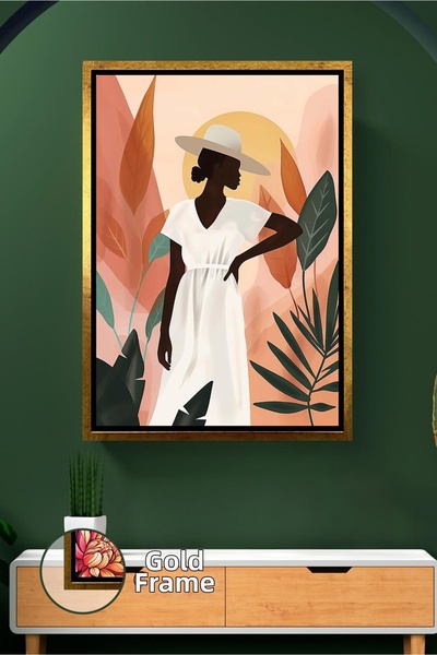 KOSS Dijital Siluetă de femeie afro cu pălărie, decor de salon în stil boem, ...