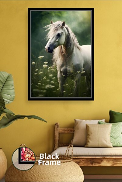 KOSS Dijital Decor de perete elegant cu tematică de cal alb, inspirat din nat...