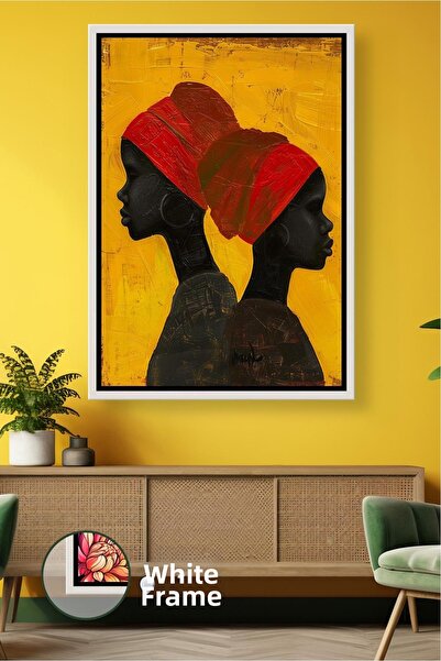 KOSS Dijital Siluetă de femeie africană, portret dublu, fundal galben, cultur...