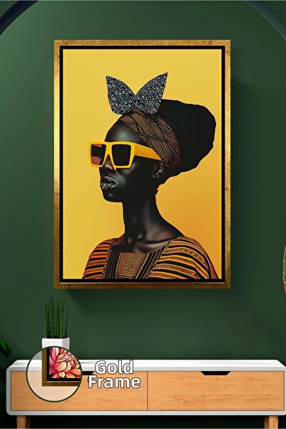 KOSS Dijital Figurină de femeie africană cu ochelari de soare, pe fundal galb...