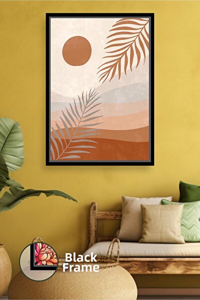 KOSS Dijital Pictură pe pânză înrămată cu frunze de palmier boho și tonuri de...