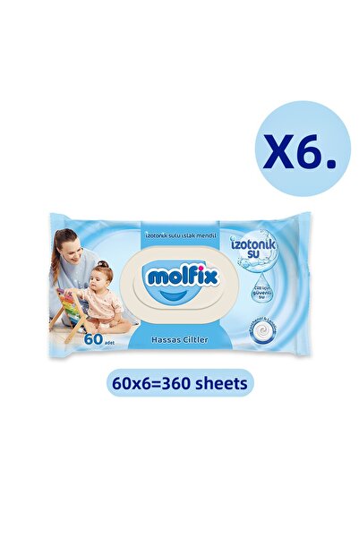 Molfix مناديل مبللة مائية متساوية التوتر للبشرة الحساسة 60 قطعة × 6 قطع (360 ...
