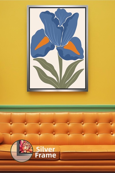 KOSS Dijital Ilustrație cu flori albastre Decor de perete în stil boho Design...