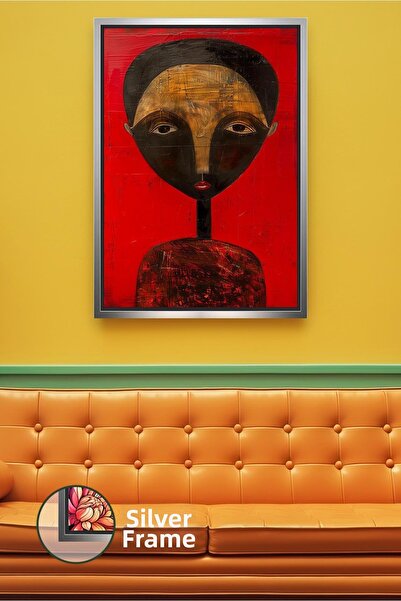 KOSS Dijital Portret abstract african, fundal roșu, tonuri de aur negru, pict...