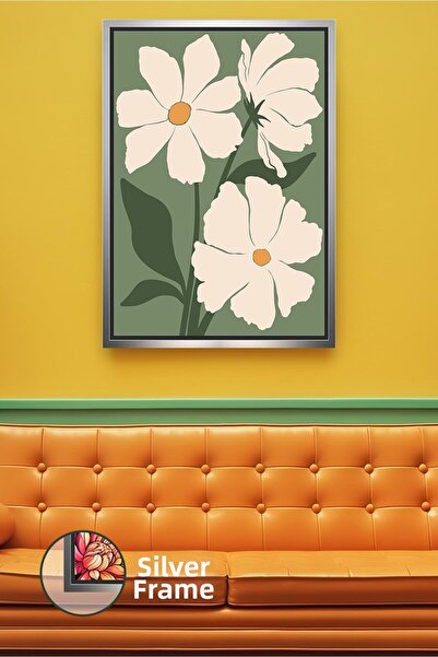 KOSS Dijital Decor de perete cu flori albe pe fundal verde, stil boem, ton na...