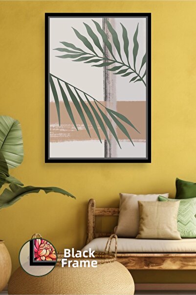 KOSS Dijital Decor de perete simplu, în tonuri de pământ, cu detalii de frunz...