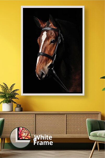 KOSS Dijital Portret de cal cu dungi albe pe fundal negru, decor elegant de p...