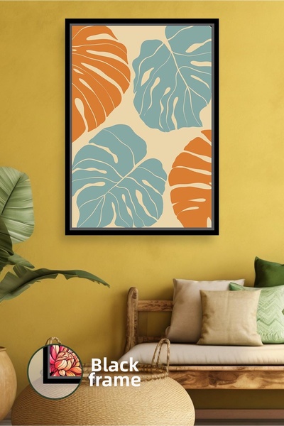 KOSS Dijital Decor de perete modern cu model de frunze portocalii și albastre...