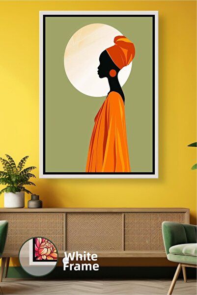 KOSS Dijital Artă africană, siluetă de femeie tribală, caftan portocaliu, cer...