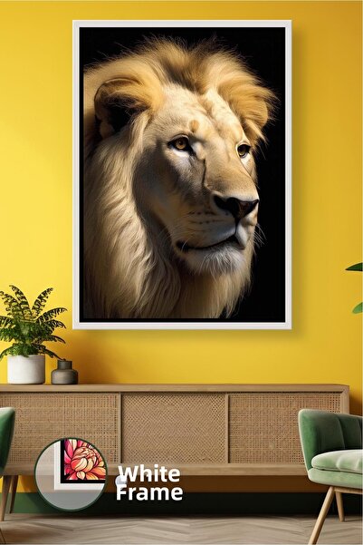 KOSS Dijital Portret de leu alb Ornament de perete modern cu tematică animală...