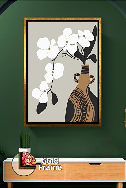 KOSS Dijital Vază boemă cu model de flori albe Decor de perete în stil boho, ...