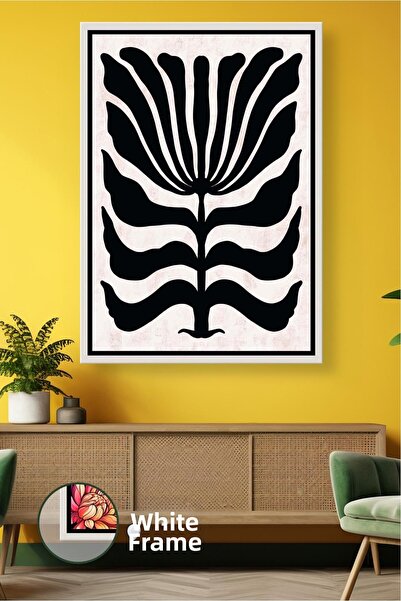 KOSS Dijital Pictură de perete minimalistă cu model de flori alb-negru, pictu...