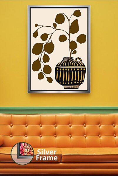 KOSS Dijital Pictură pe pânză înrămată cu vază cu model auriu negru și decor ...