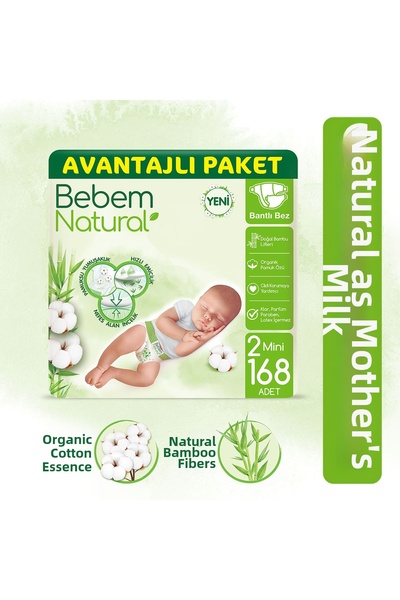 Bebem Natural Baby Diapers Size 2 Mini Advantageous Package 168 Pieces