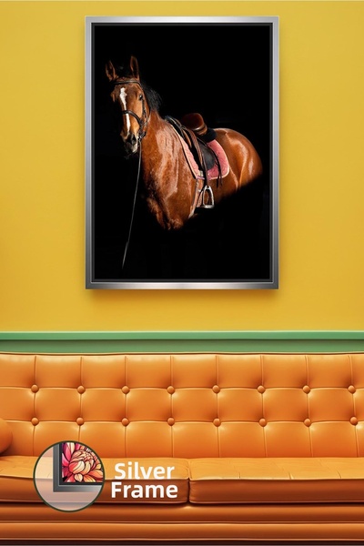 KOSS Dijital Картина с кафяво коне с седло, декоративно изкуство за стена с к...