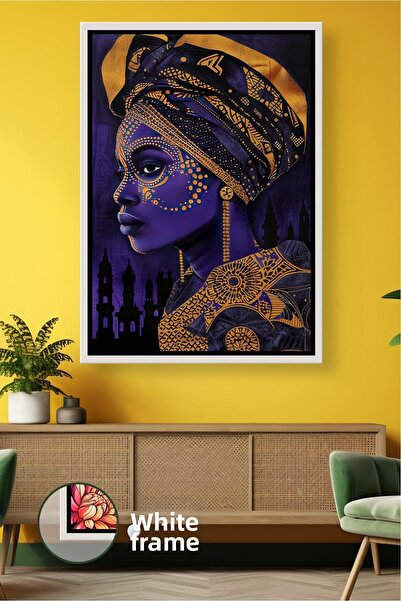 KOSS Dijital Portret de femeie africană în tonuri de violet și auriu, cu mode...