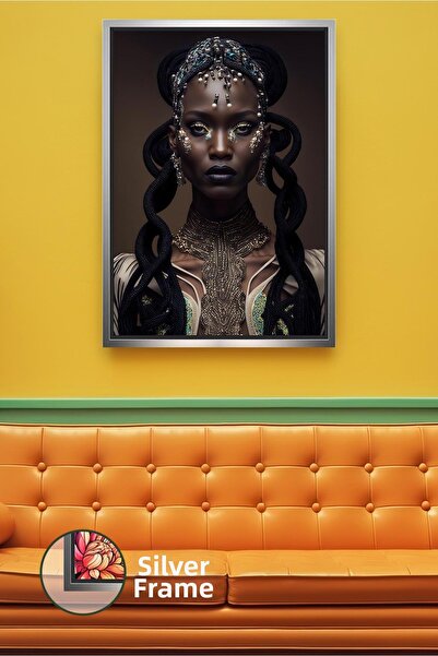 KOSS Dijital Figura de femeie africană, cu detalii de accesorii aurii, postur...