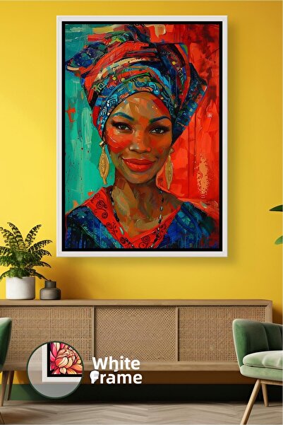 KOSS Dijital Portret de față de femeie africană zâmbitoare, pictură pe pânză ...