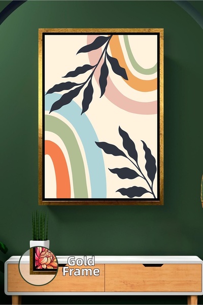 KOSS Dijital Εικόνα σε καμβά με κορνίζα σε στυλ Boho με πολύχρωμα φύλλα ουράν...