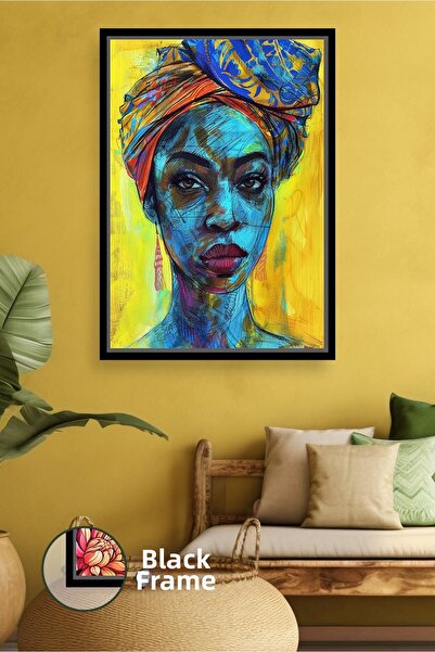 KOSS Dijital Portret de față de femeie africană cu o eșarfă colorată, decor d...