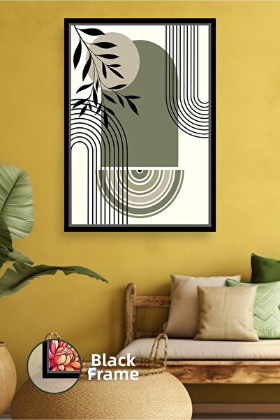 KOSS Dijital Decor de perete modern cu model de frunze verzi cu dungi negre, ...